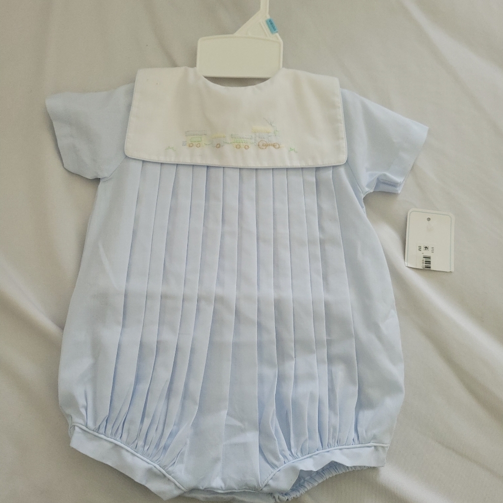 Light Blue Baby Romper with Embroidered Collar